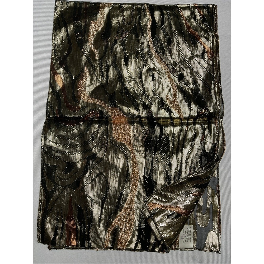 Baar Beards Vintage Metallic Scarf Japan Shiny Disco Glitzy Glam 80s Gold Black